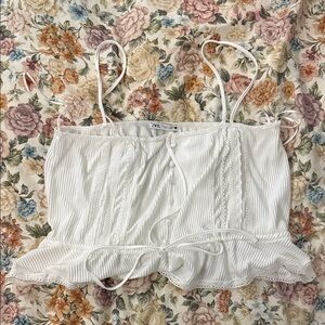 Zara White Striped Camisole with Lace Details